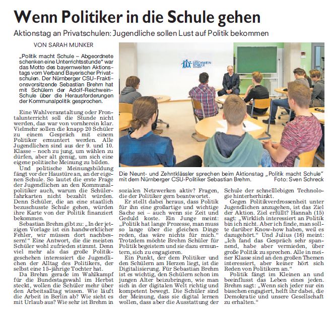 Sebastian Brehm (CSU) zu Besuch an der Adolf-Reichwein-Schule Nürnberg